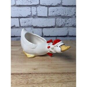 Vintage Christmas Goose/Duck With Santa Hat-Planter Trinkets Candy Dish Inarco